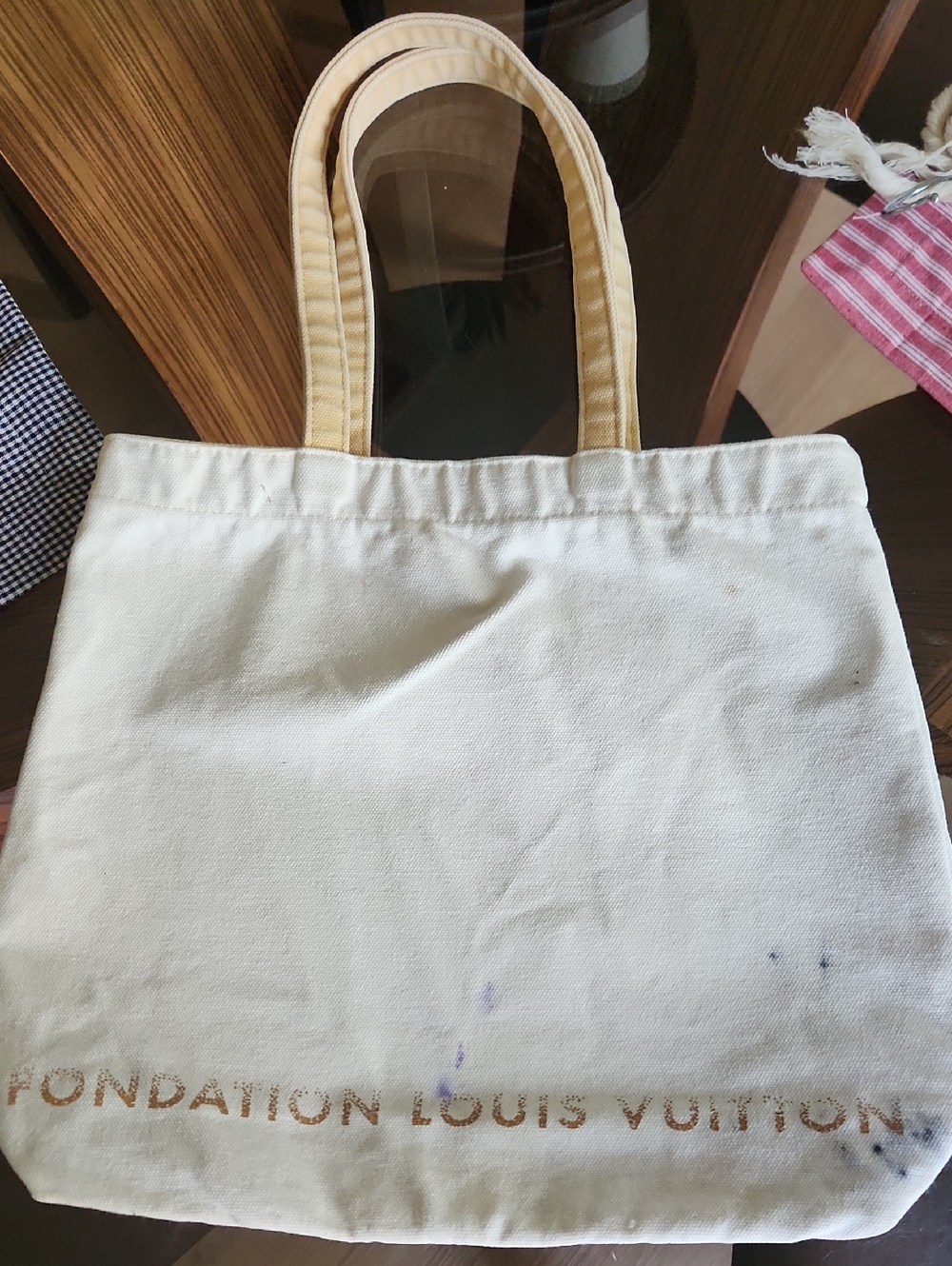 Louis Vuitton Cream Canvas Tote with Tan Handles